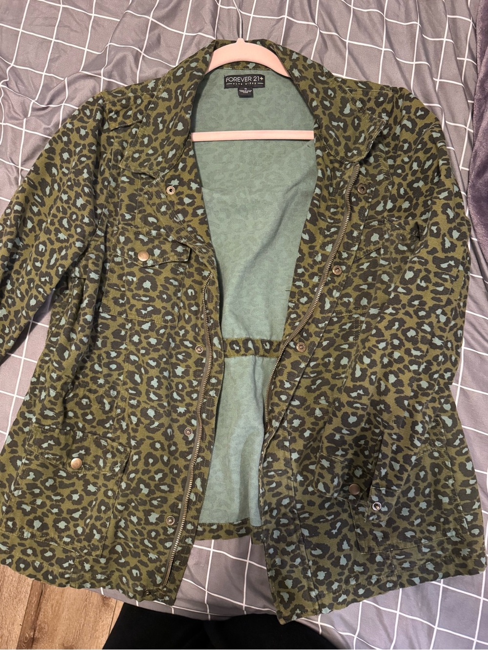 Forever 21 Olive Green Leopard Utility Jacket